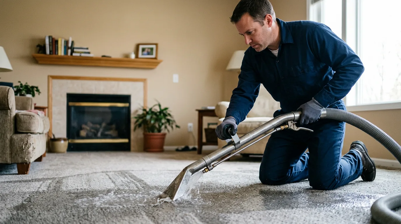 Water damage restoration technician working near Hamilton, IN